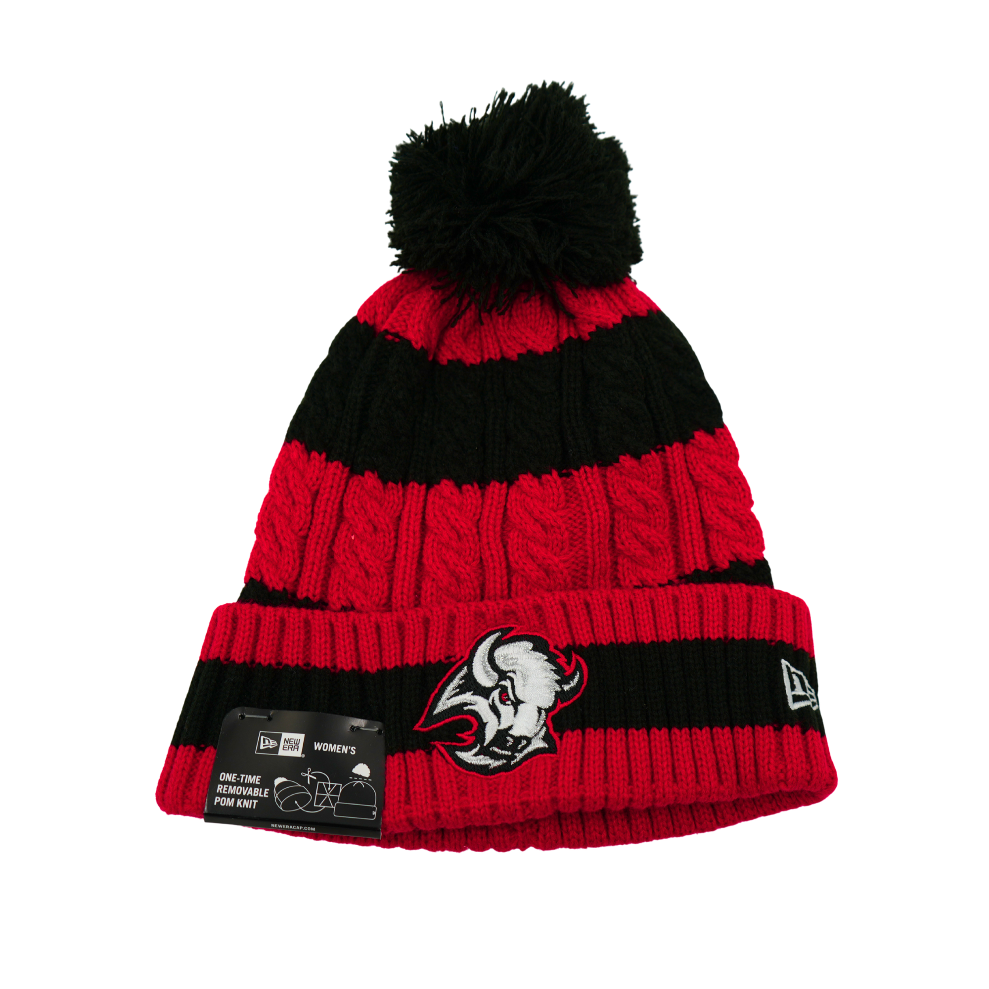 Women's New Era Buffalo Sabres Alternate Logo Striped Knit Pom