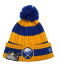 Women's New Era Buffalo Sabres Yellow & Blue Striped Knit Pom