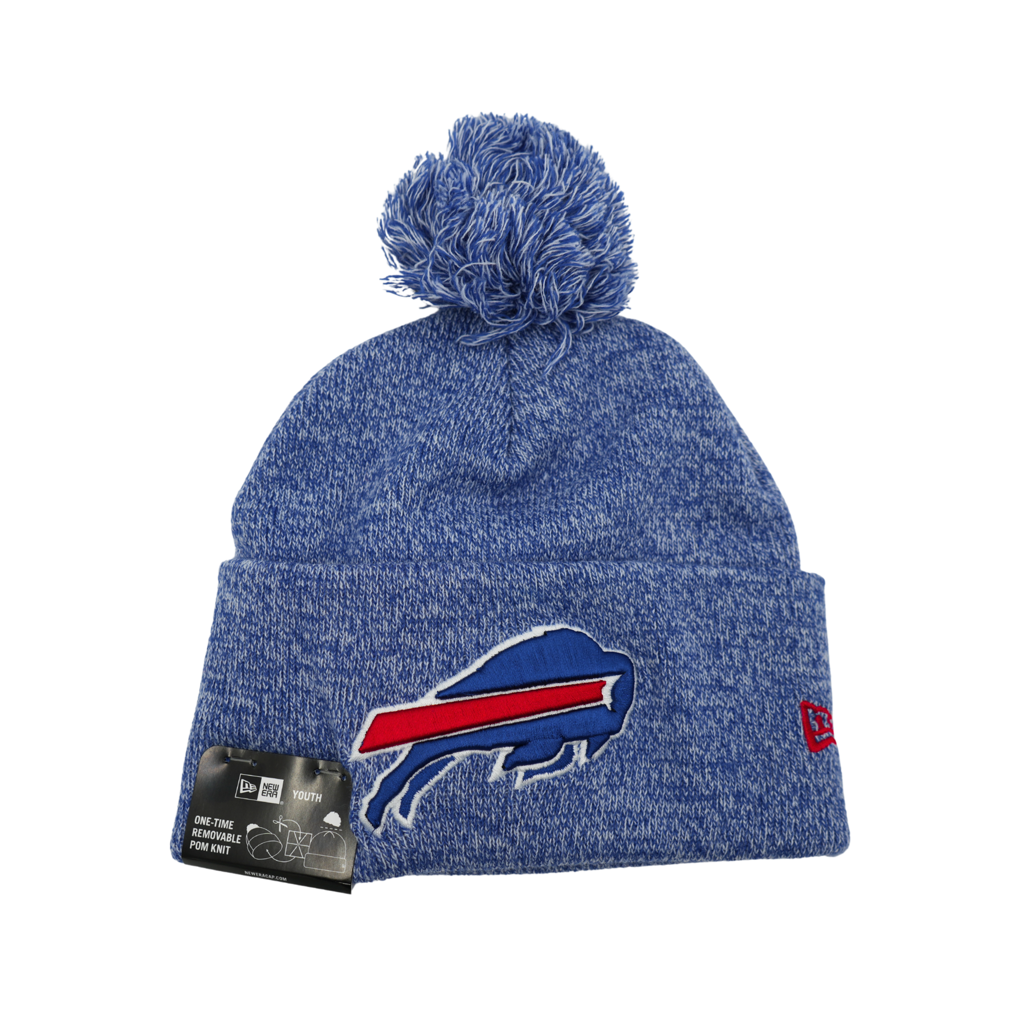 Youth New Era Buffalo Bills Blue & White Knit Pom