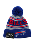 Youth New Era Buffalo Bills Gray With Blue & Red Stripes Knit Pom