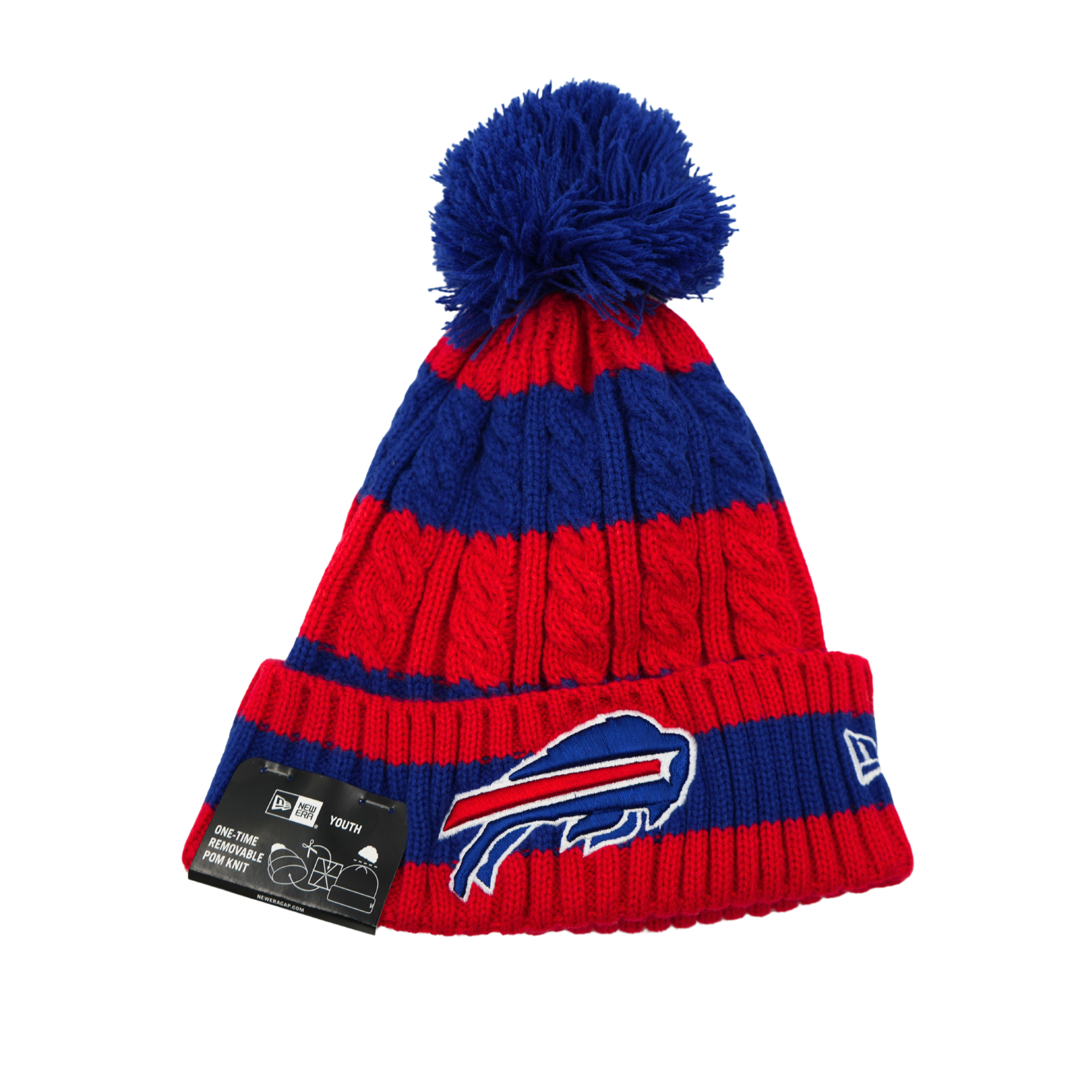 Youth New Era Buffalo Bills Red & Blue Striped Knit Pom