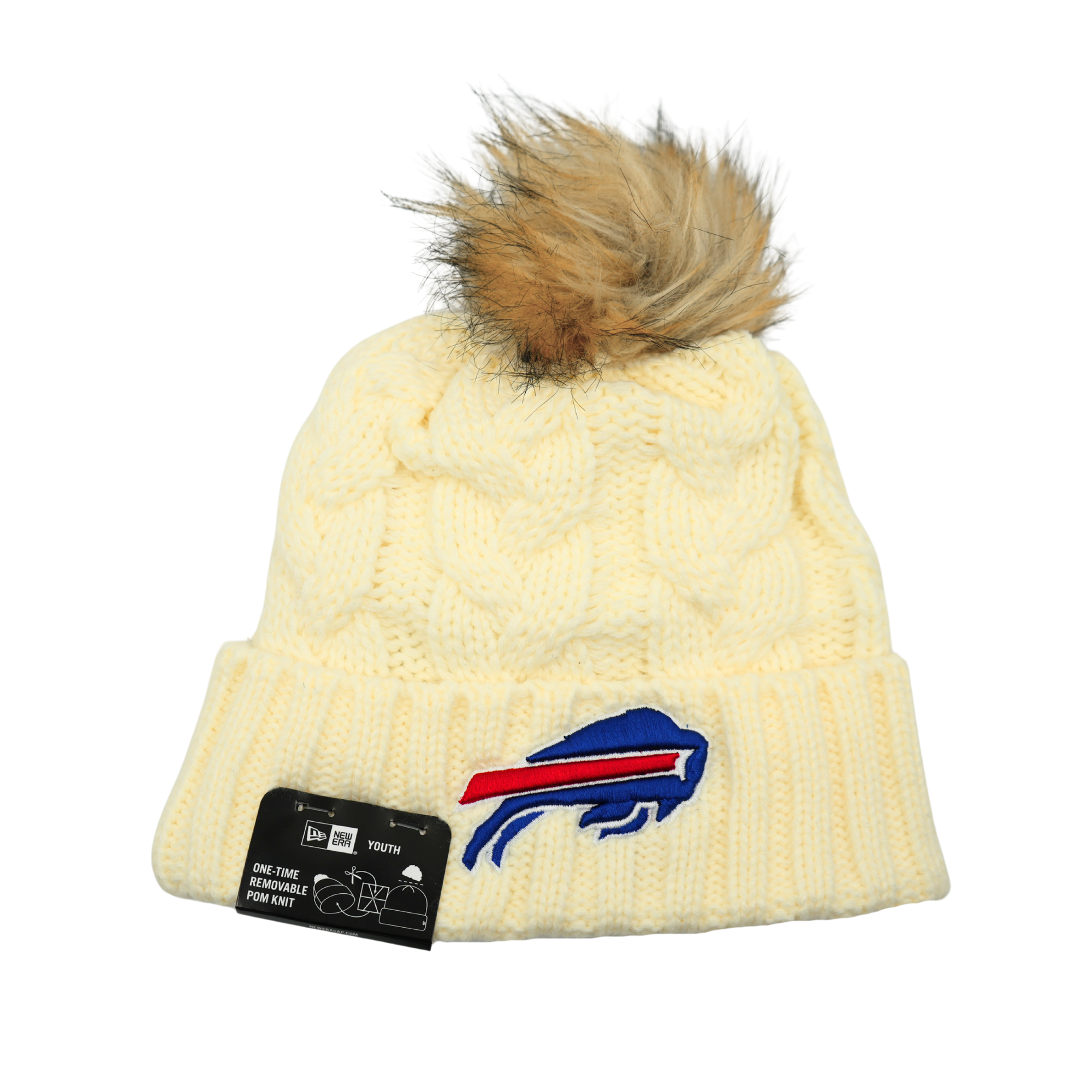 Youth New Era Buffalo Bills White Knit Pom