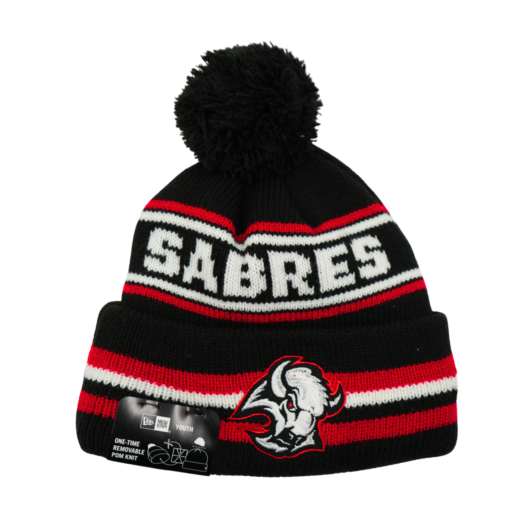 Youth New Era Buffalo Sabres Alternate Logo Striped Knit Pom