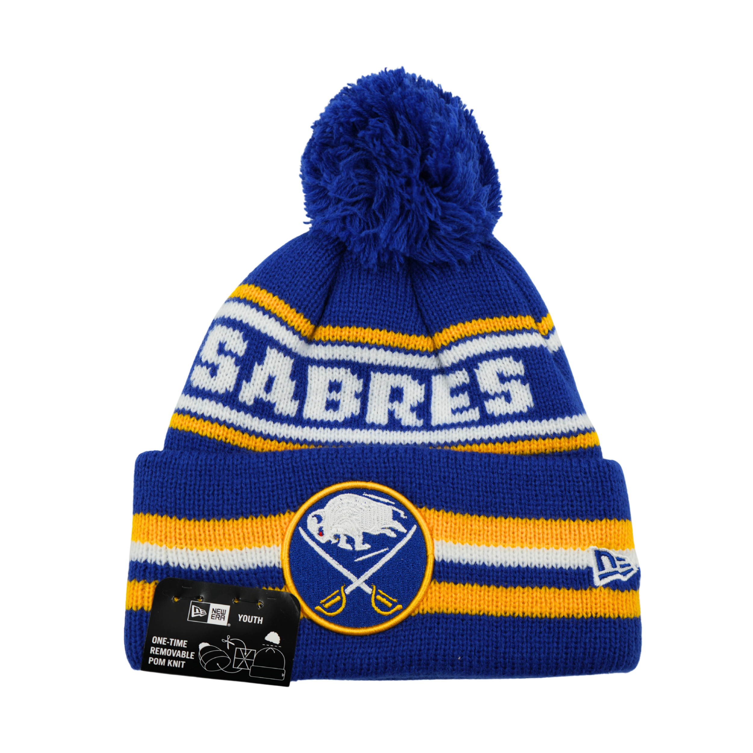 Youth New Era Sabres Blue w/ Yellow/White Stripe Pom | The BFLO Store