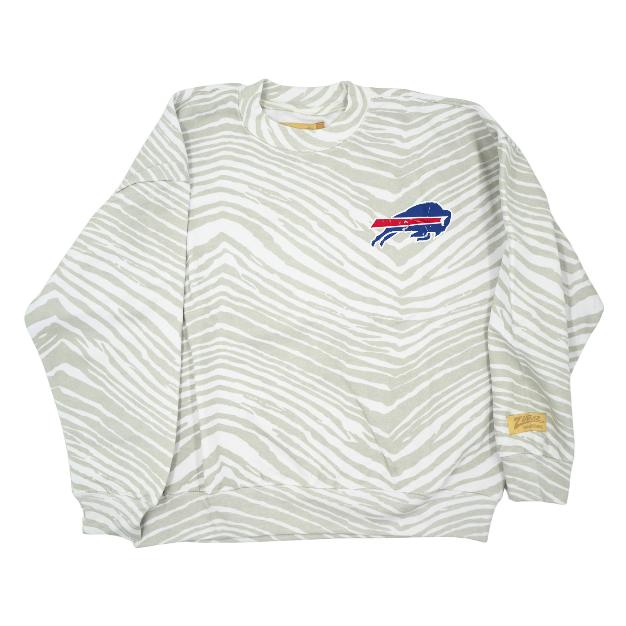 Zubaz Buffalo Bills White & Gray Colorblocking 90s Drop Shoulder Crewneck Sweatshirt