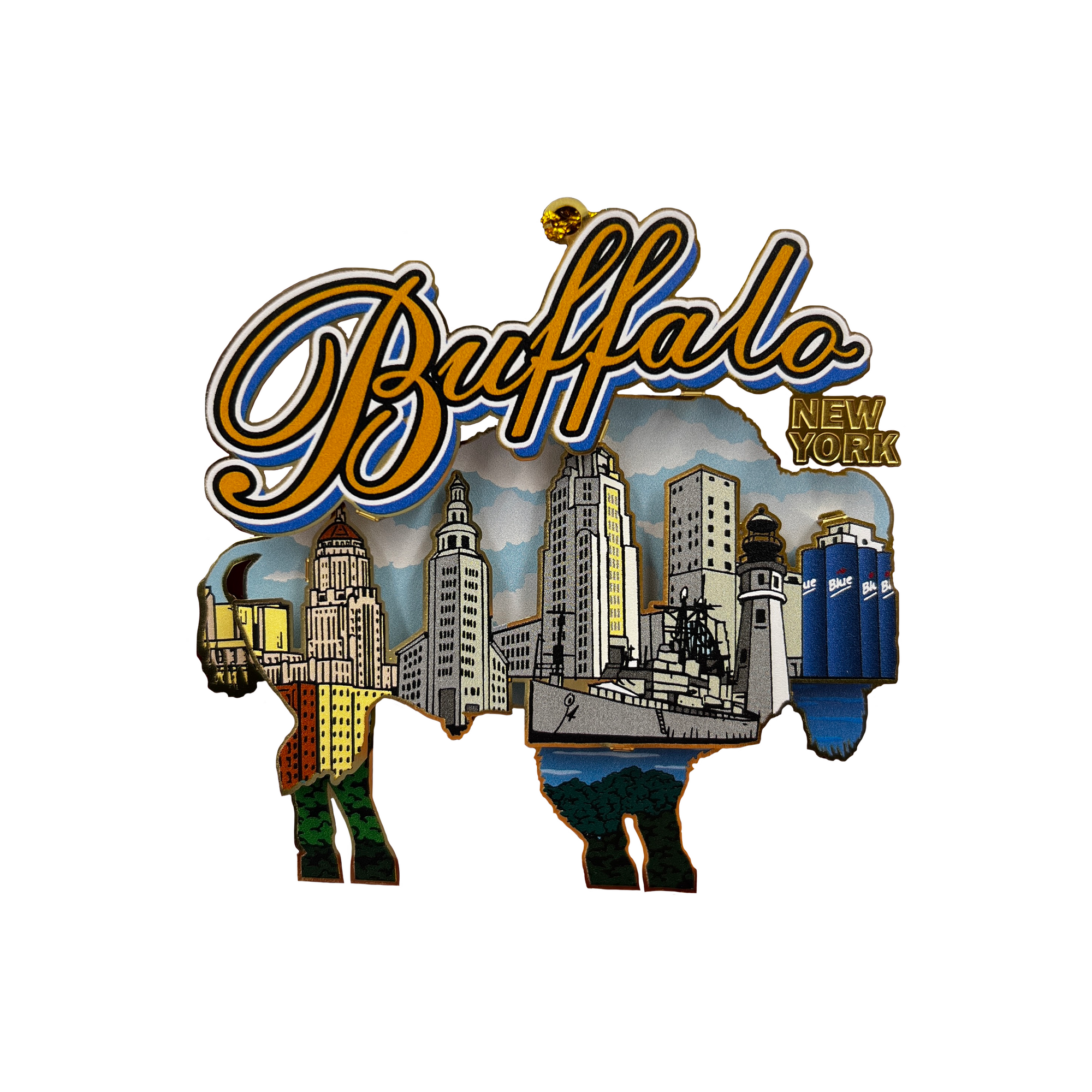 Buffalo, NY Brass Collage Skyline Ornament