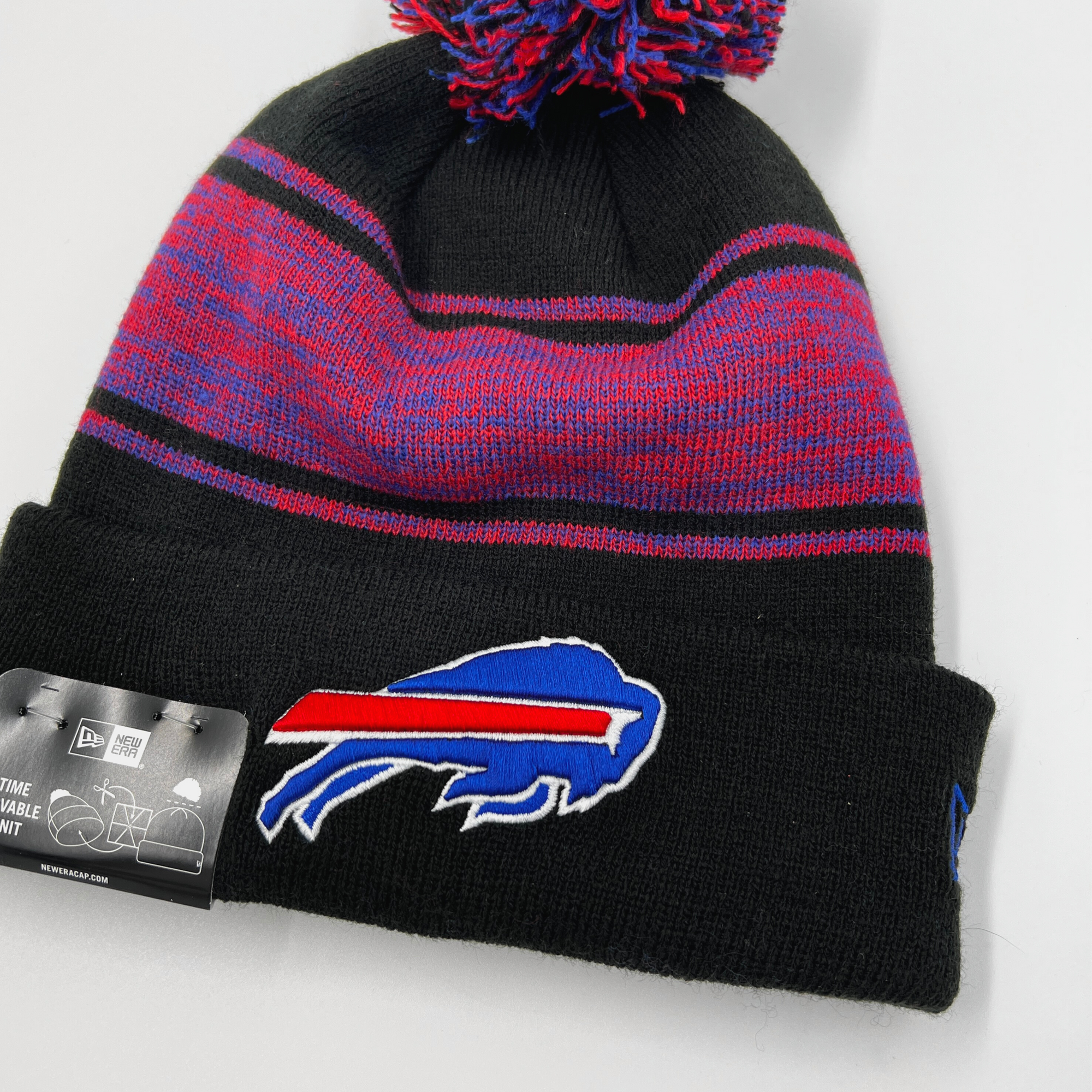 New Era Bills Charging Buffalo Black With Red and Blue Knit Hat