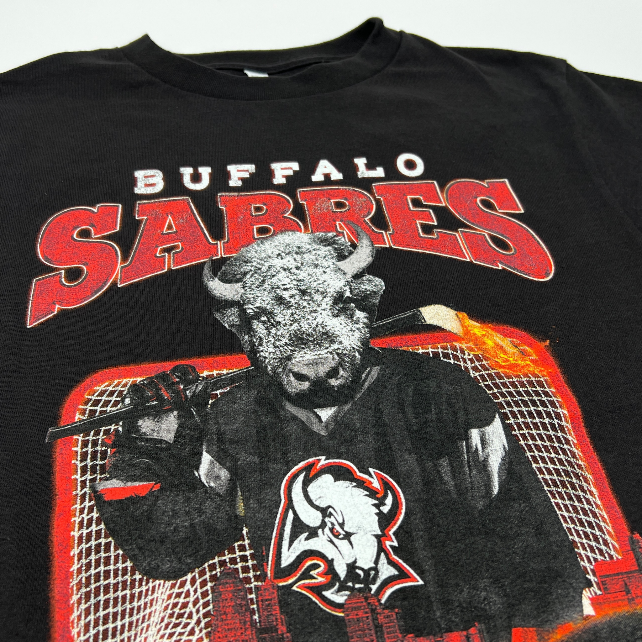 Buffalo Sabres Goat Head Logo With Bison Black Short Sleeve Shirt