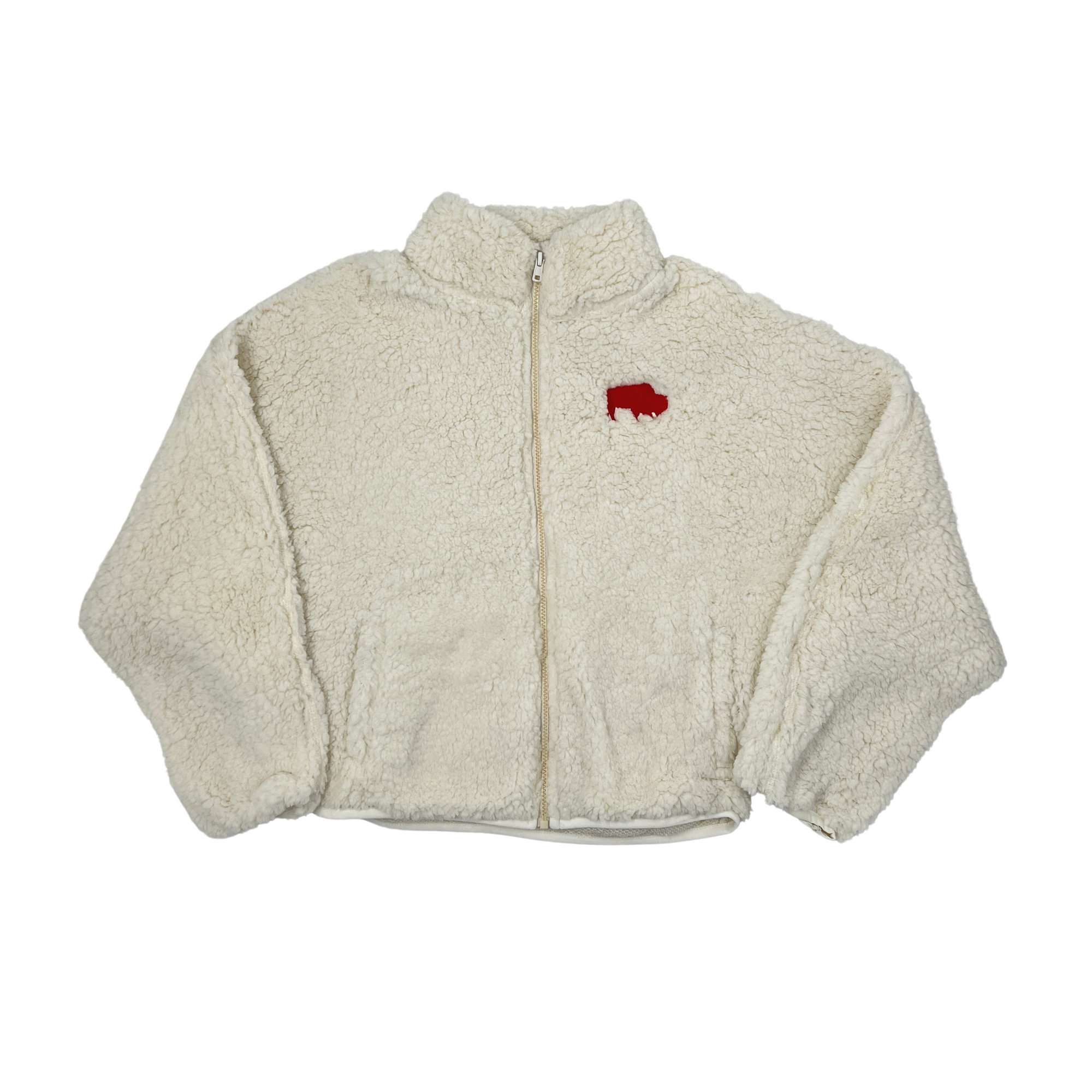 Women's Cream With Red Buffalo Cozy Fleece Zip Up