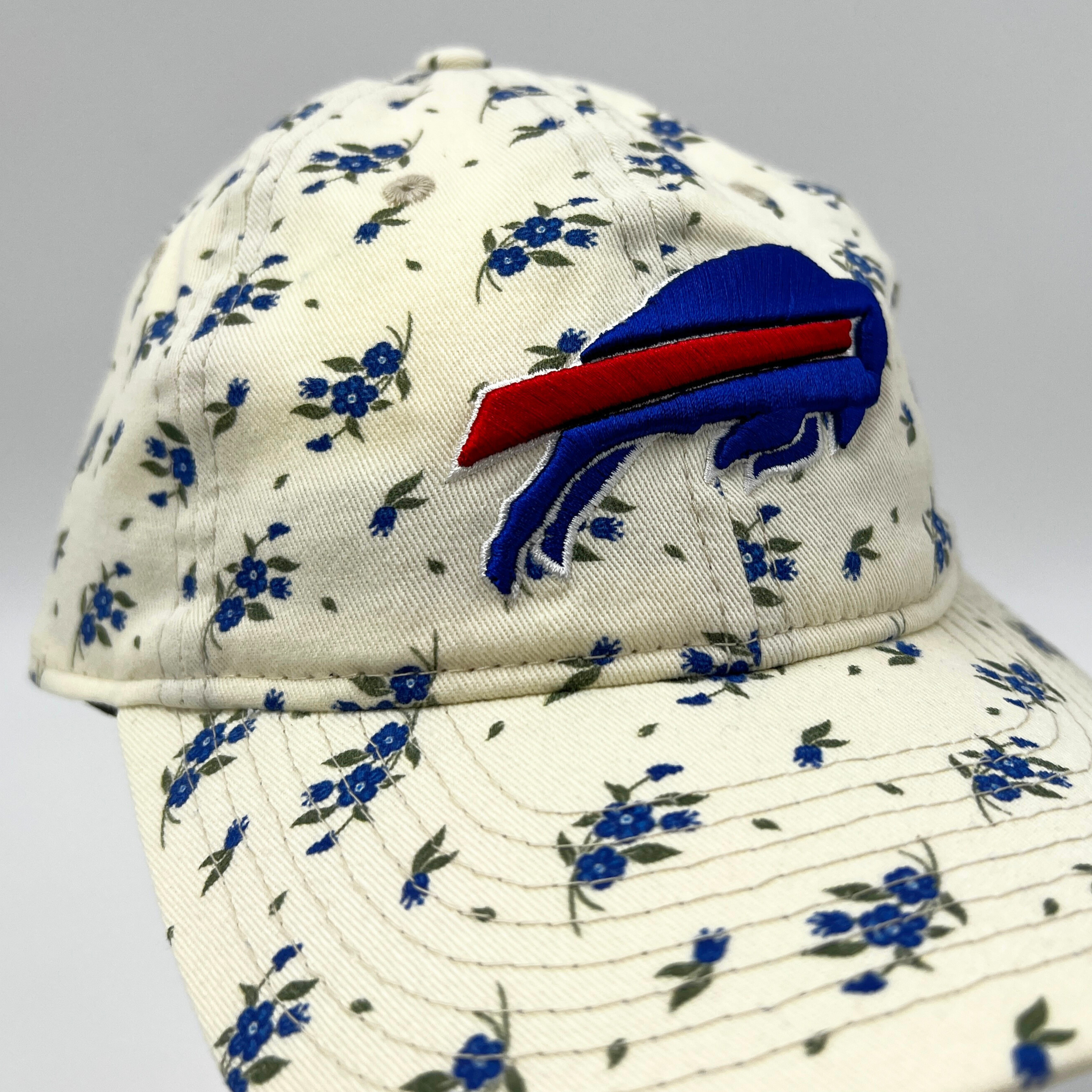 Youth Bills Ivory With Blue Flowers Adjustable Hat