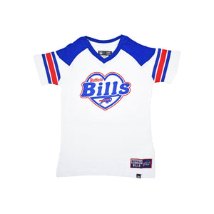 bflo store Girls Youth Buffalo Bills Heart White With Red And Blue Short Sleeve Shirt