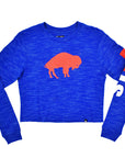 bflo store Women's Buffalo Bills Heather Royal With Standing Buffalo Crop Top Long Sleeve