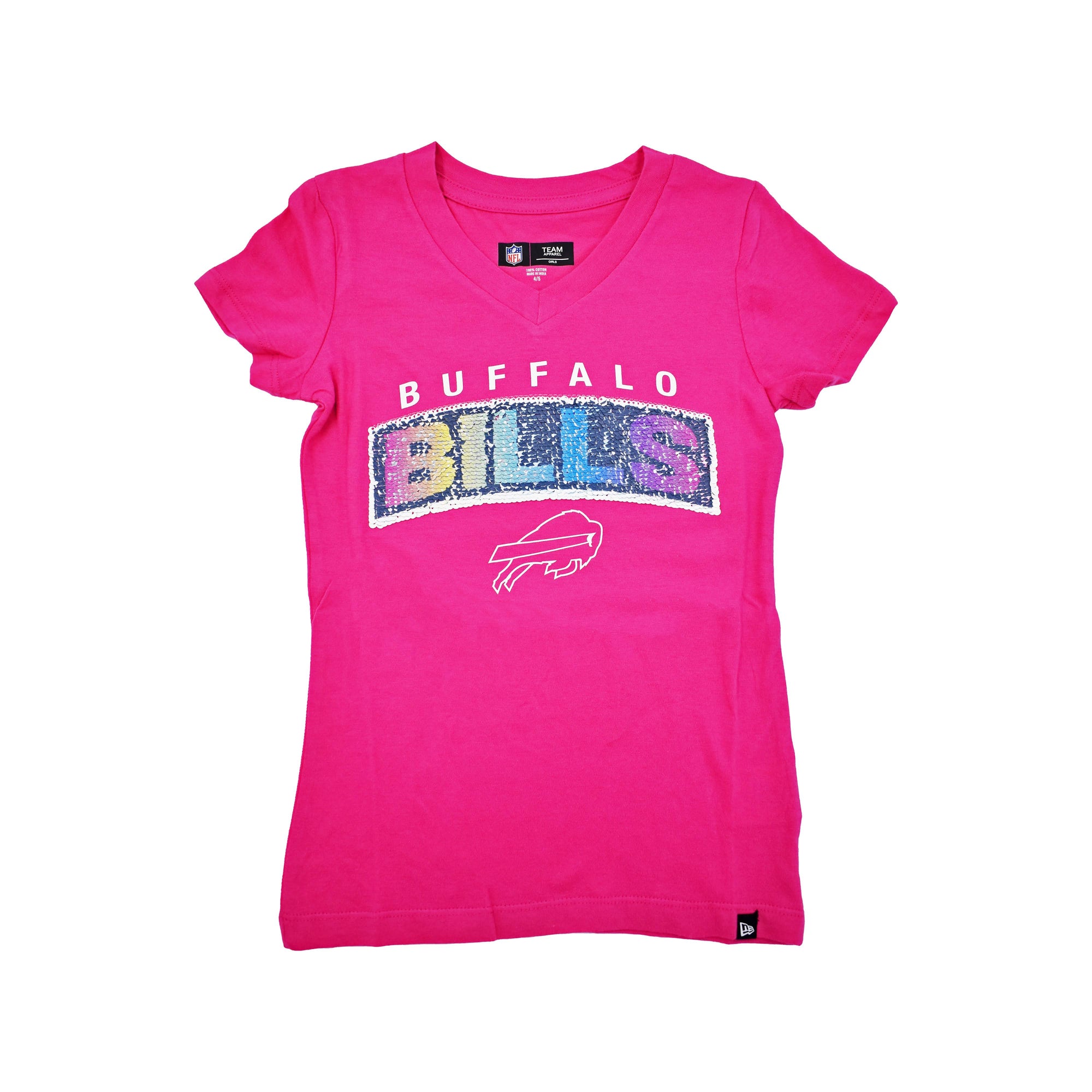 bflo store Youth Buffalo Bills Pink With Rainbow Sequence Short Sleeve Shirt