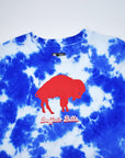 Women's Buffalo Bills Royal Blue With Standing Buffalo Tie Dye Crop Top Long Sleeve Shirt
