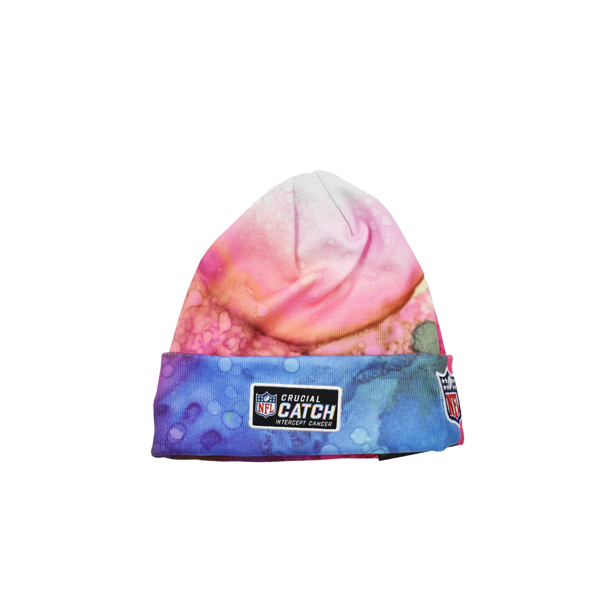 Youth New Era Buffalo Bills Pink and Blue Ink Tie Dye Crucial Catch Knit Hat