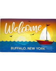 bflo store buffalo new york welcome door mat with lake sunset and sail boat