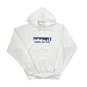 White Hooded Sweatshirt with BFLO Skyline