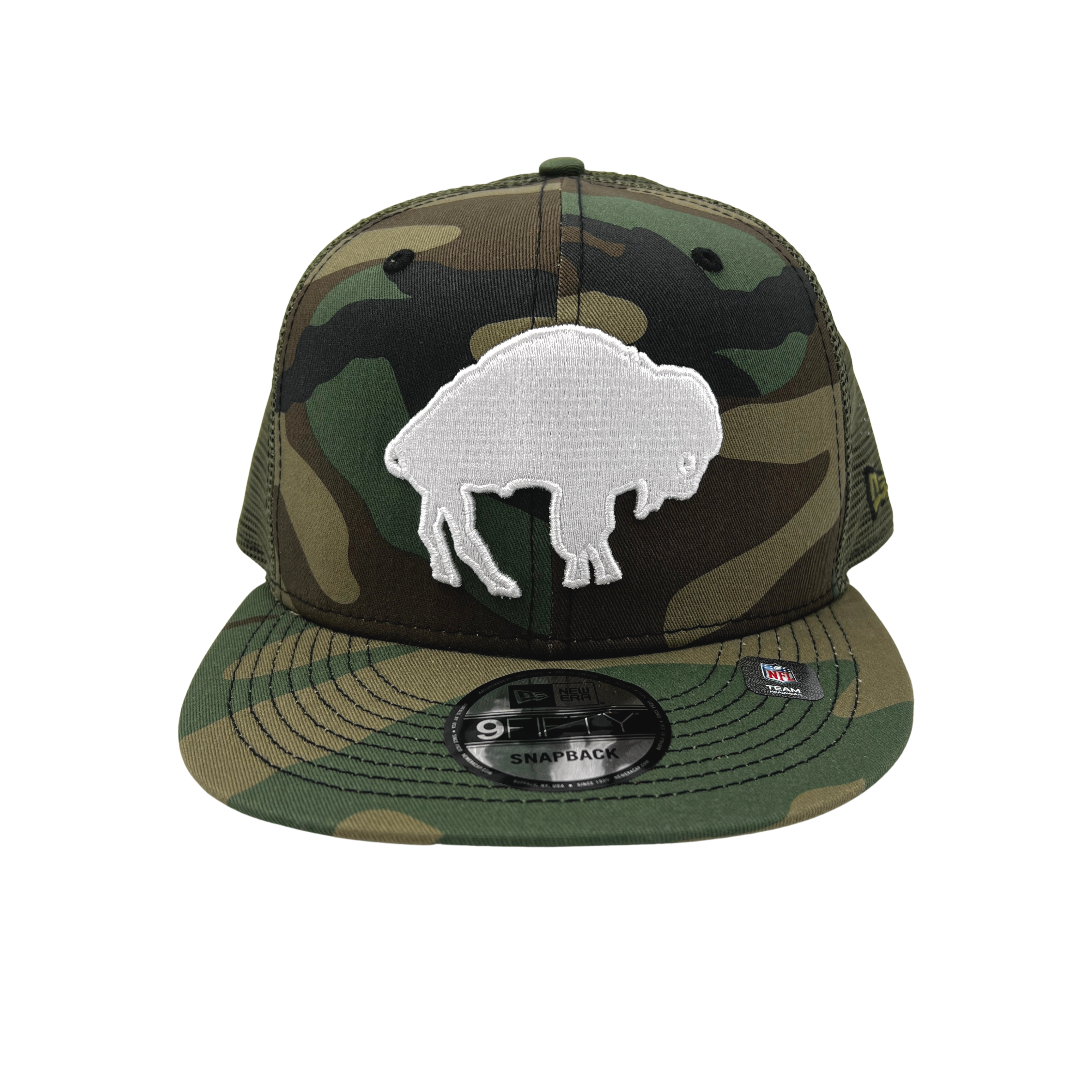 New Era Bills Camo With White Standing Buffalo Snapback Hat