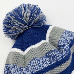 Blue and Gray Pom Stocking Cap