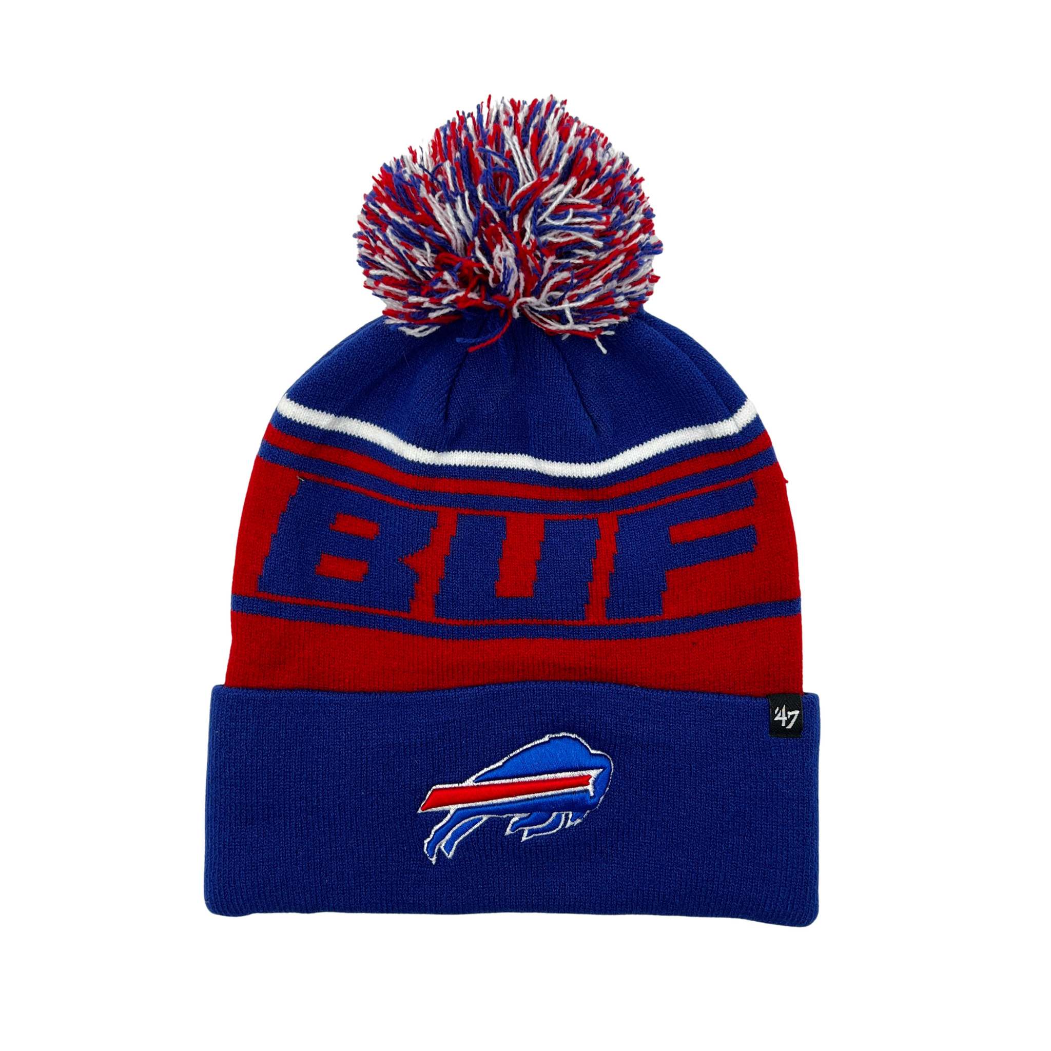 New Era Men's Buffalo Bills Patch Grey Pom Knit Beanie