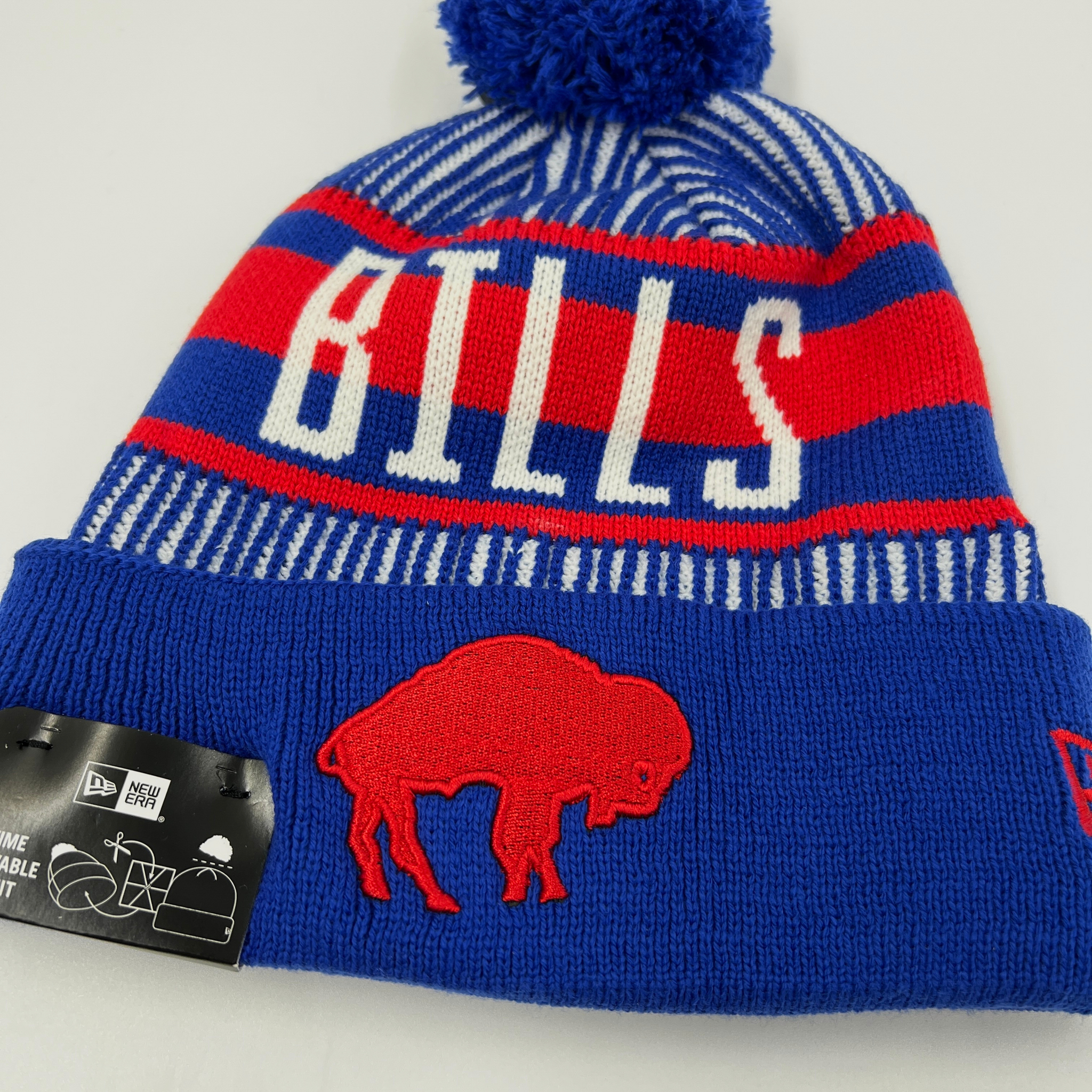 New Era Bills With Standing Buffalo Striped Knit Pom Pom Hat