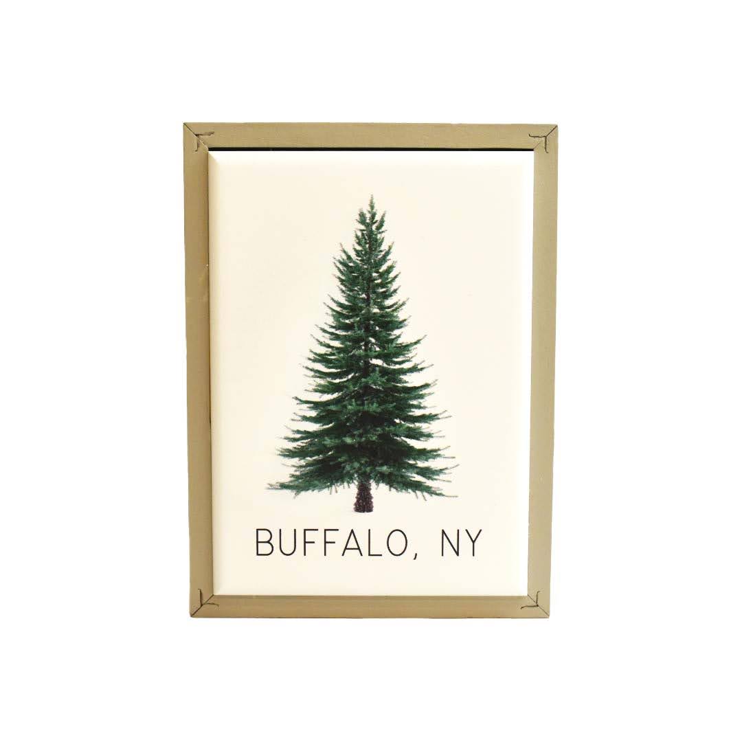 Buffalo Pine Tree Framed Wooden Sign