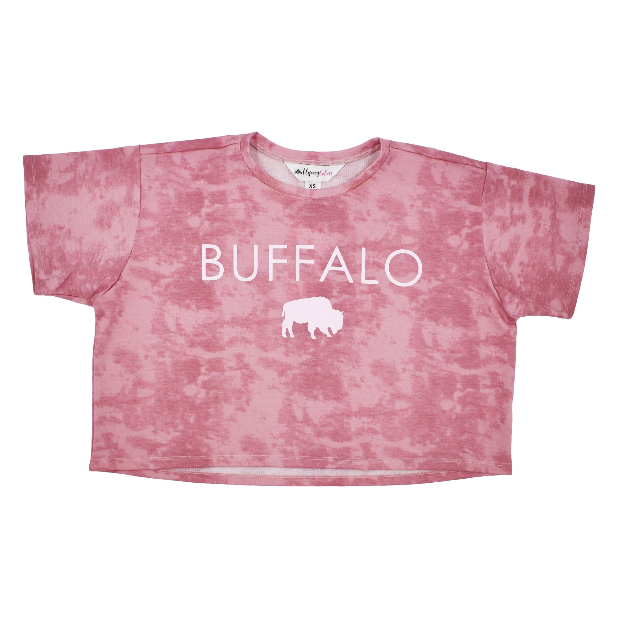 bflo store Women's Dusty Pink Buffalo Tie Dye Crop Top T-Shirt