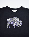Women's BFLO With Purple Cheetah Print Buffalo Black Short Sleeve Shirt