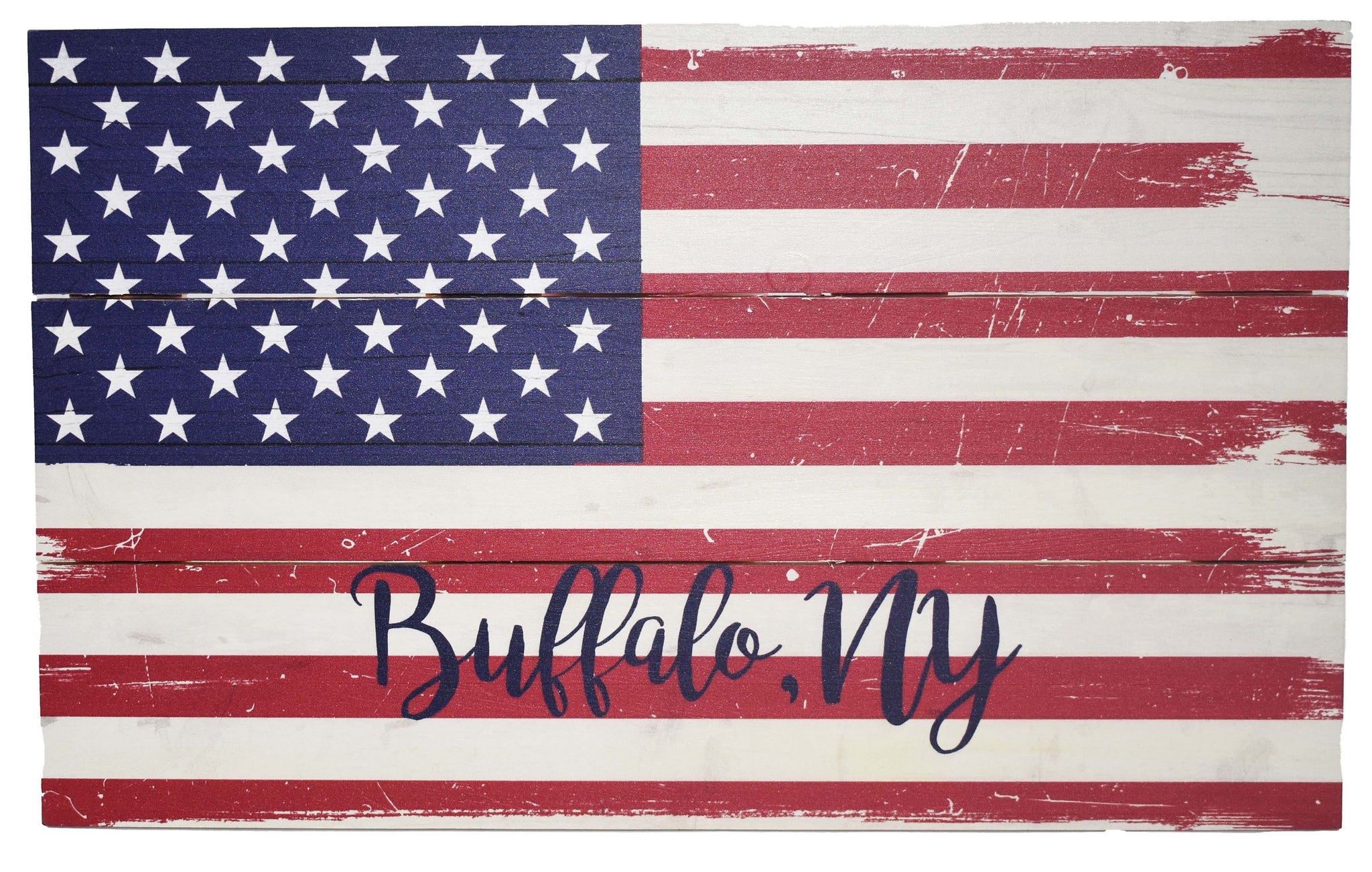Buffalo, NY American Flag Wooden Sign