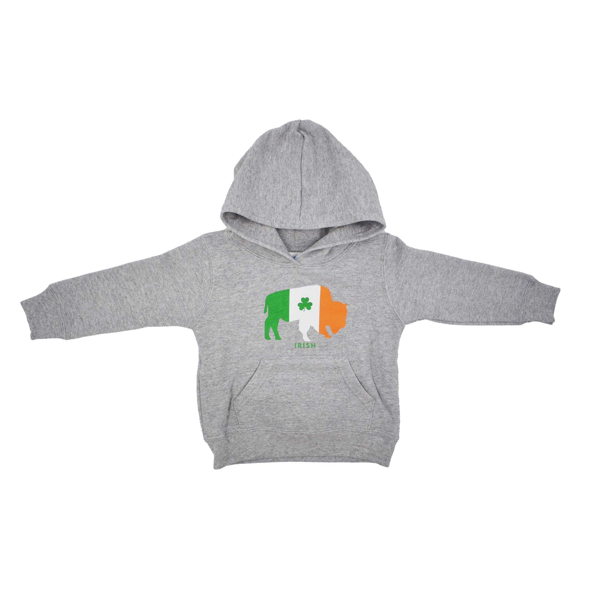 BFLO Buffalo Toddler Heather Grey Hoodie sweatshirt with Irish flag in buffalo 