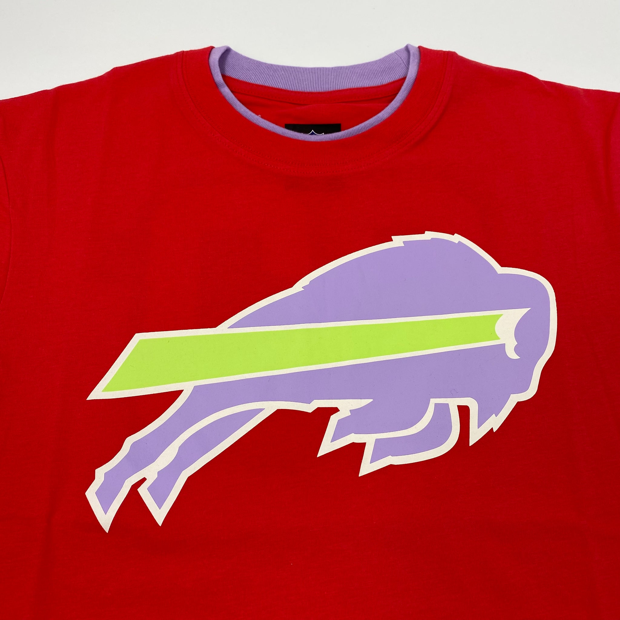 New Era Buffalo Bills Red and Lilac Double Logo Short Sleeve Tee