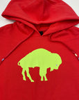 Women's New Era Buffalo Bills Red and Lime Retro Cropped Hoodie