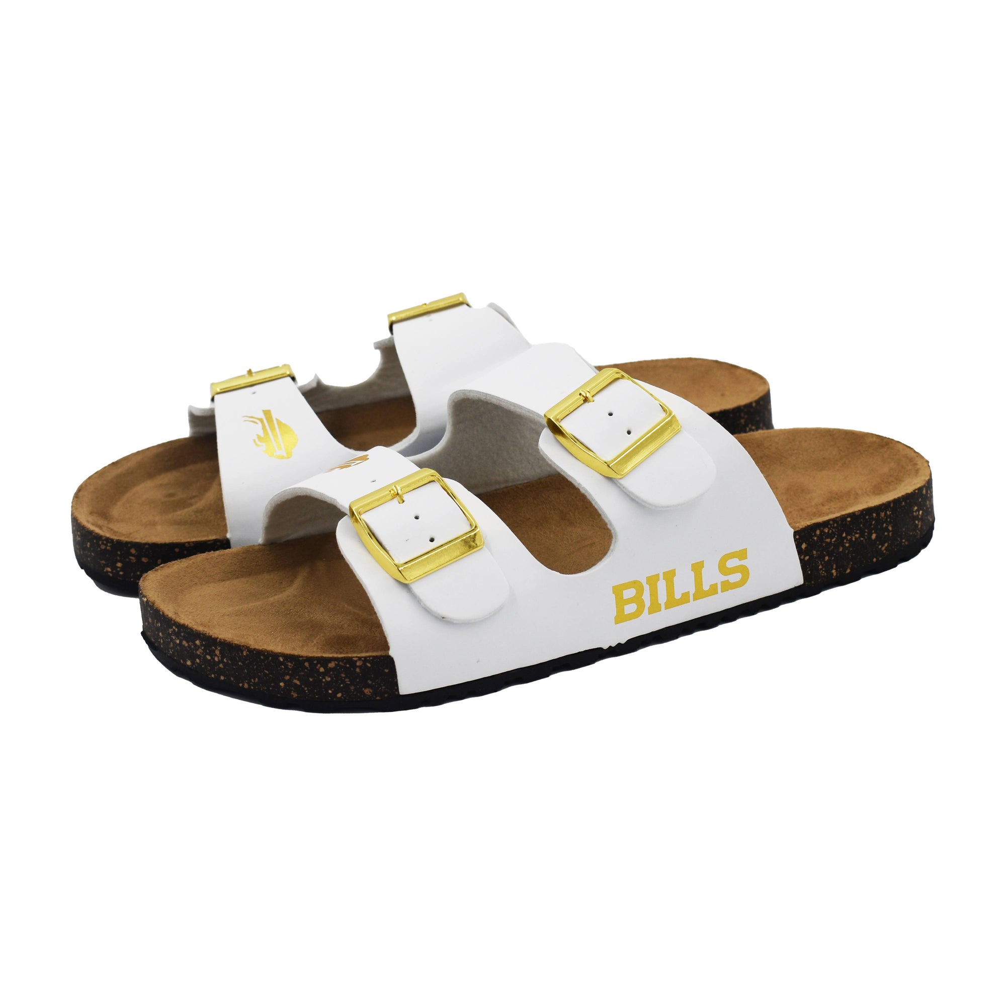 bflo store buffalo bills womens white and gold double buckle birkenstock sandal
