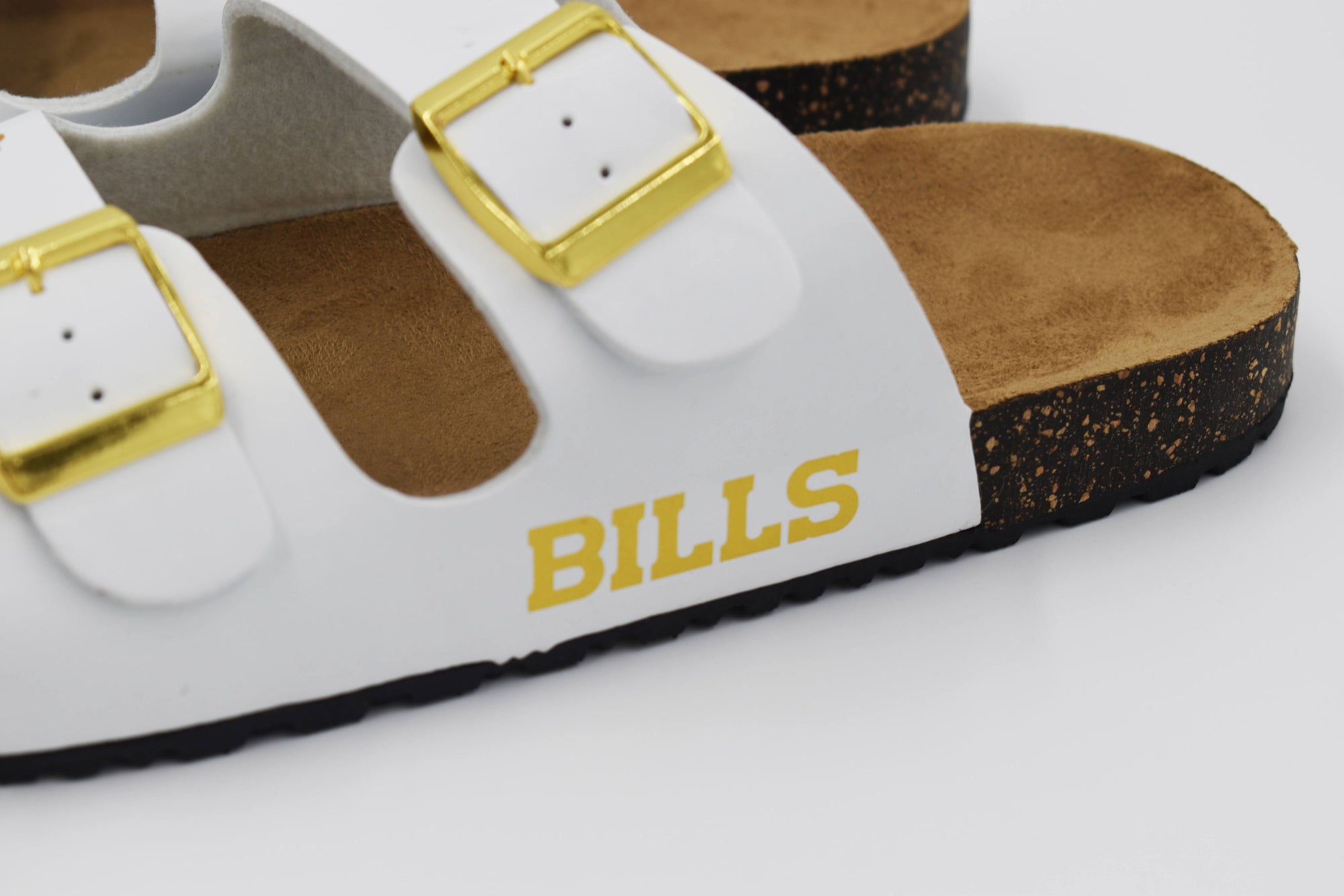 *SALE* Women&#39;s Buffalo Bills White And Gold Double Buckle Sandal