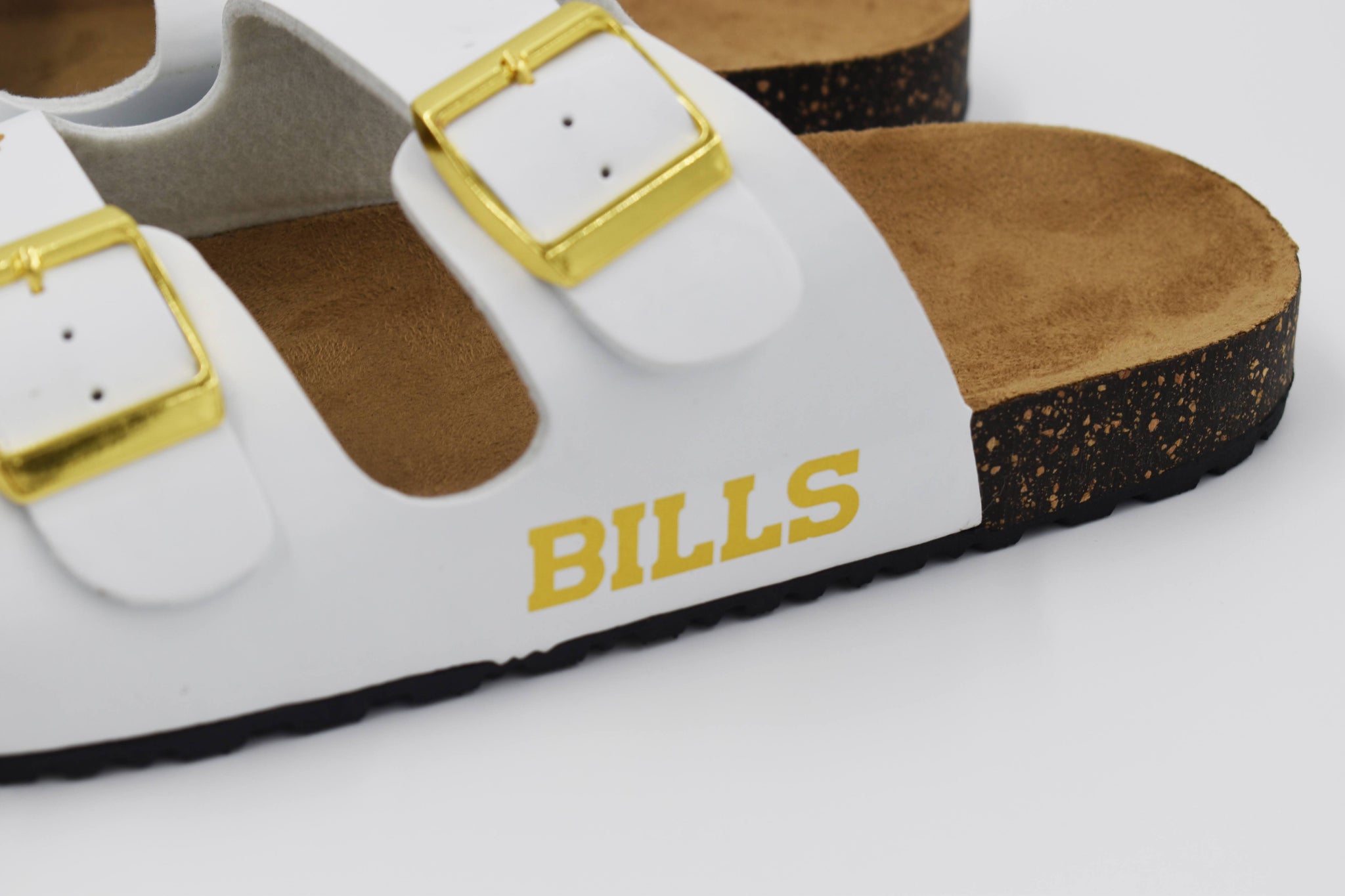 Women's Buffalo Bills White And Gold Double Buckle Sandal