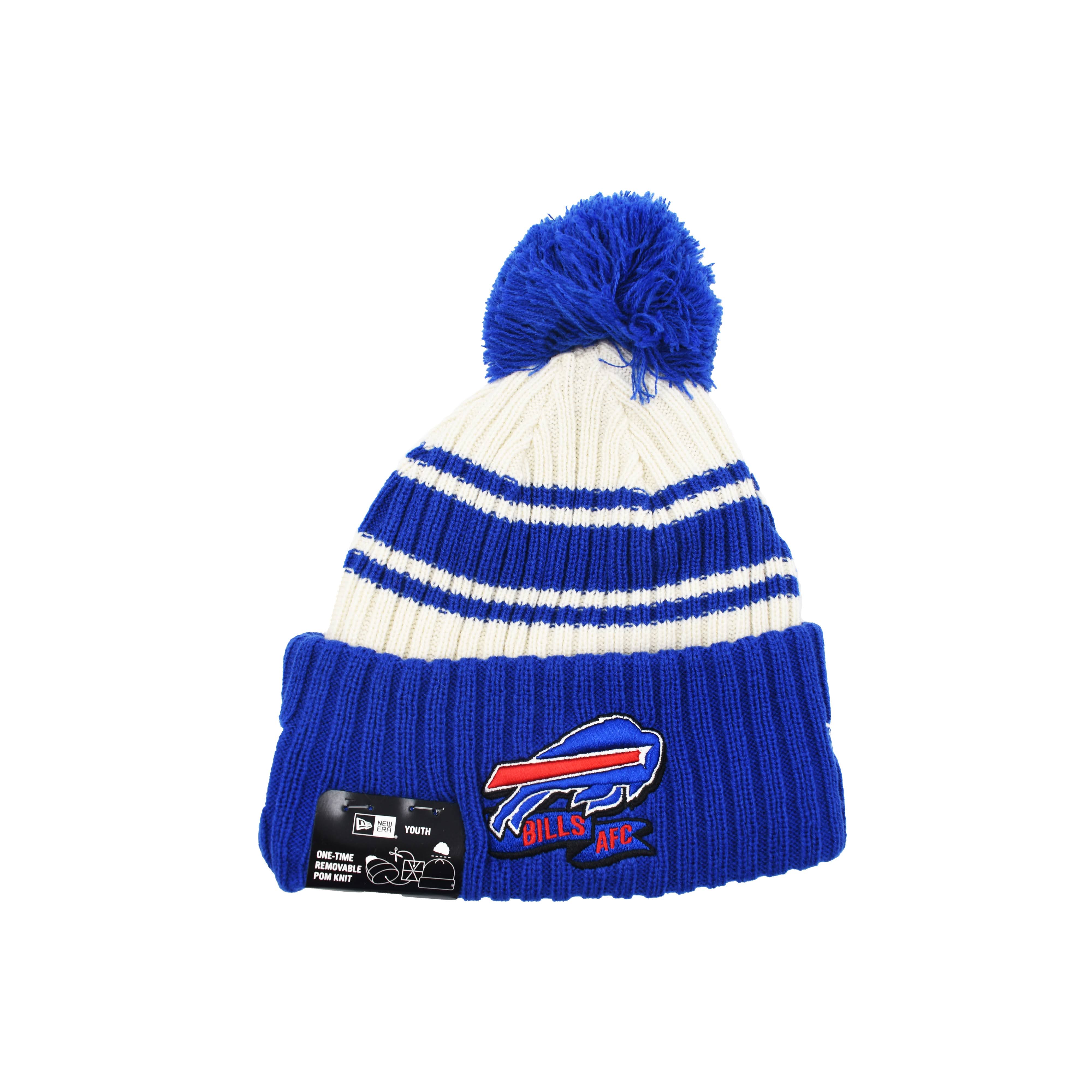 New Era Buffalo Bills Black and White Sideline Pom Pom Beanie