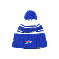 New Era Buffalo Bills Blue and White Sideline Pom Pom Beanie