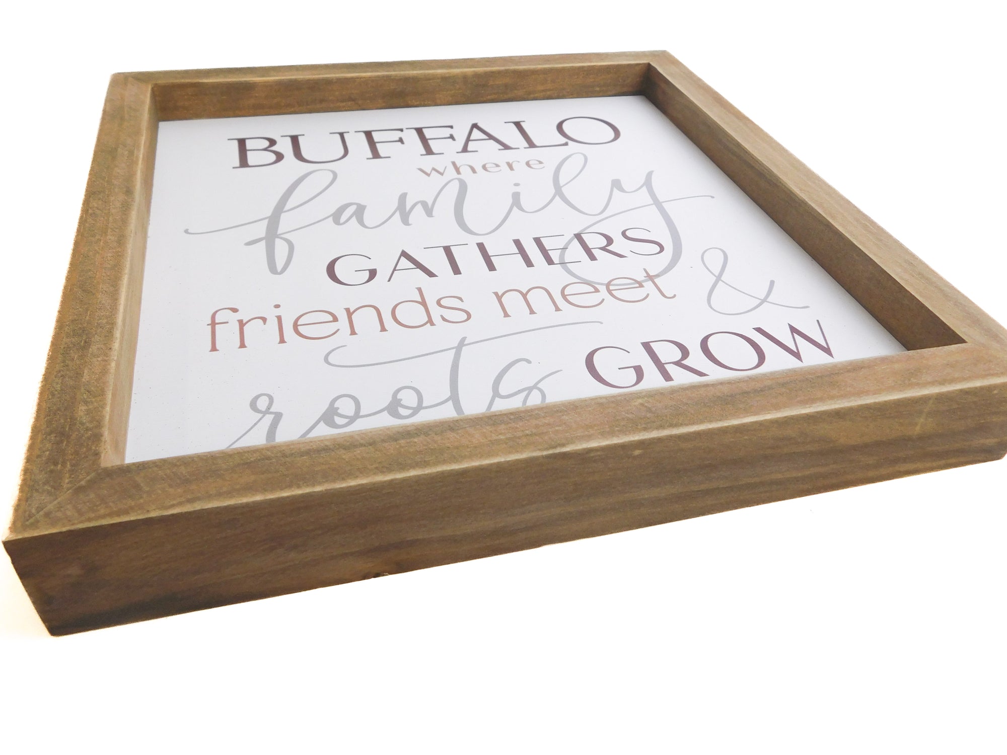 &quot;Where Family Gathers&quot; Framed Wooden Sign