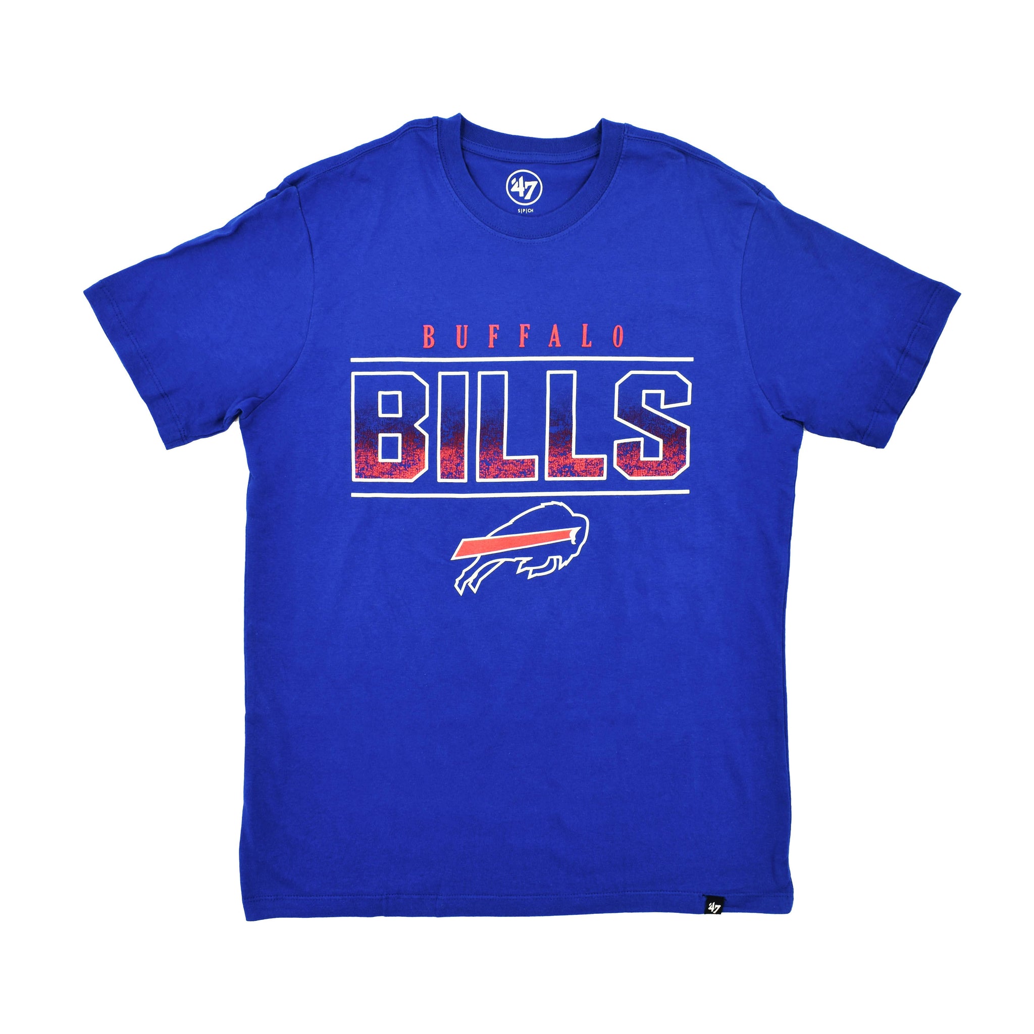 bflo store buffalo bills mens royal fan up super rival short sleeve tee shirt with charging buffalo and bold text
