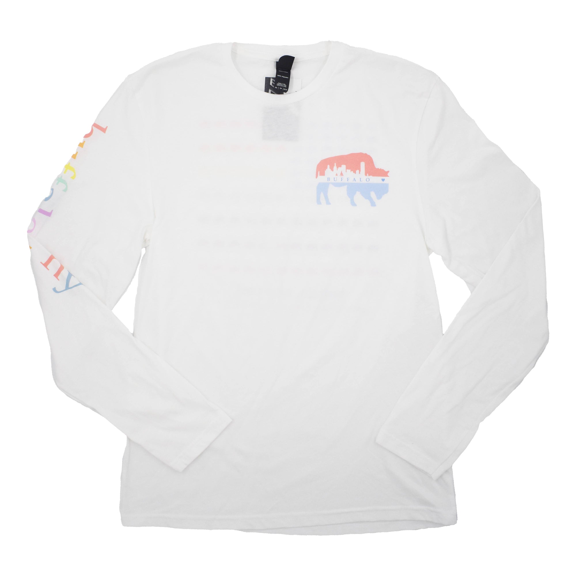 bflo store Buffalo Skyline Pastel Rainbow Flag Long Sleeve Shirt