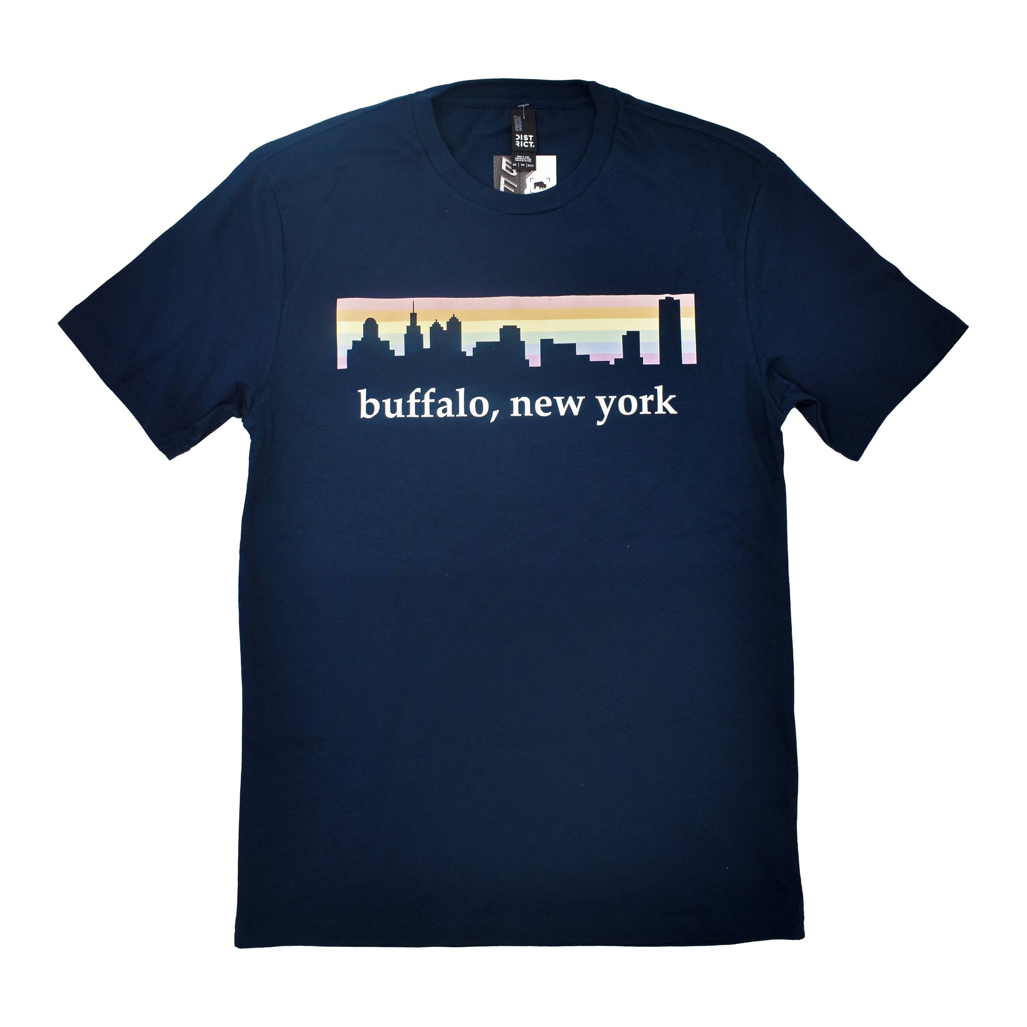 bflo store Buffalo, New York Pastel Rainbow Navy Short Sleeve Shirt