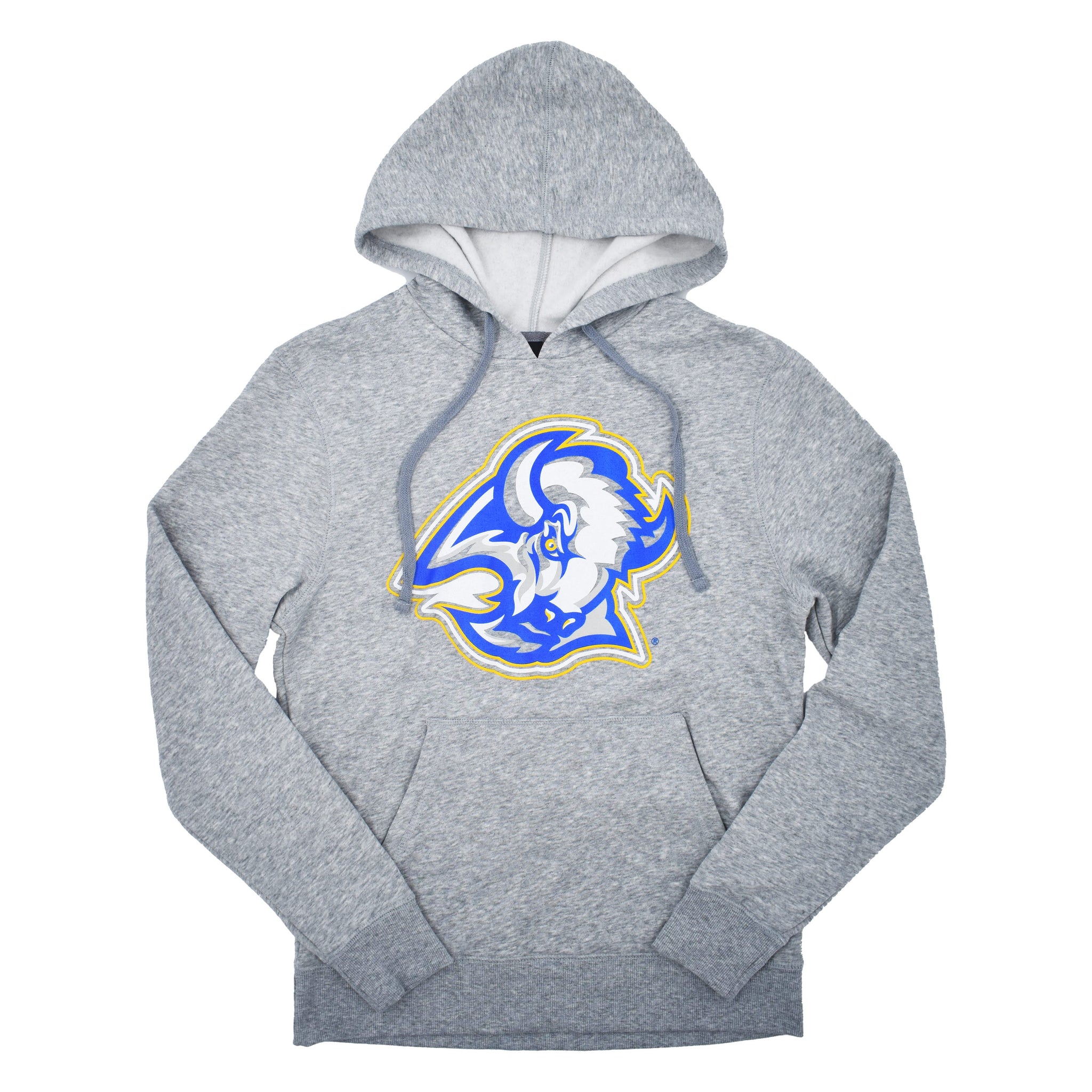 bflo store BUFFALO SABRES BLUE AND GOLD GOAT HEAD HEATHER GREY Hoodie